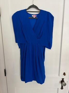 Vibrant Royal Blue Draped V-Neck Silk Dress